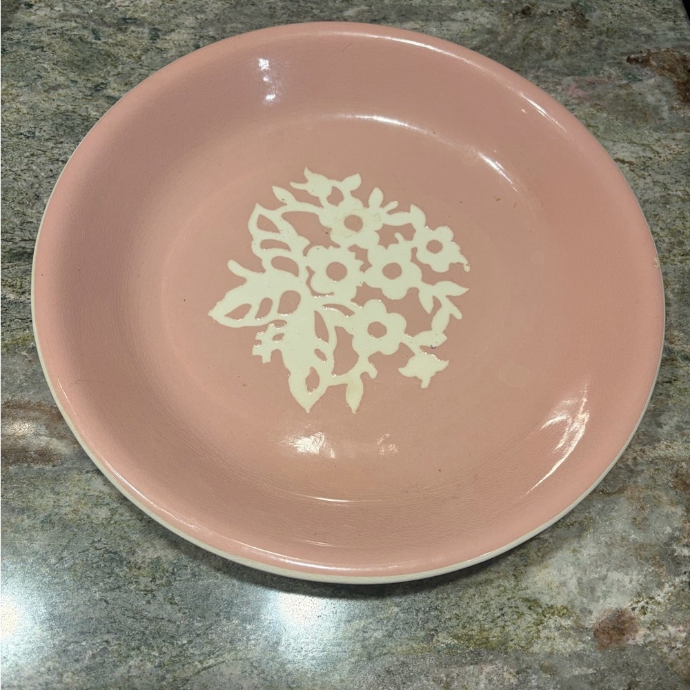 Harker pink Cameoware floral pink ceramic pie dish